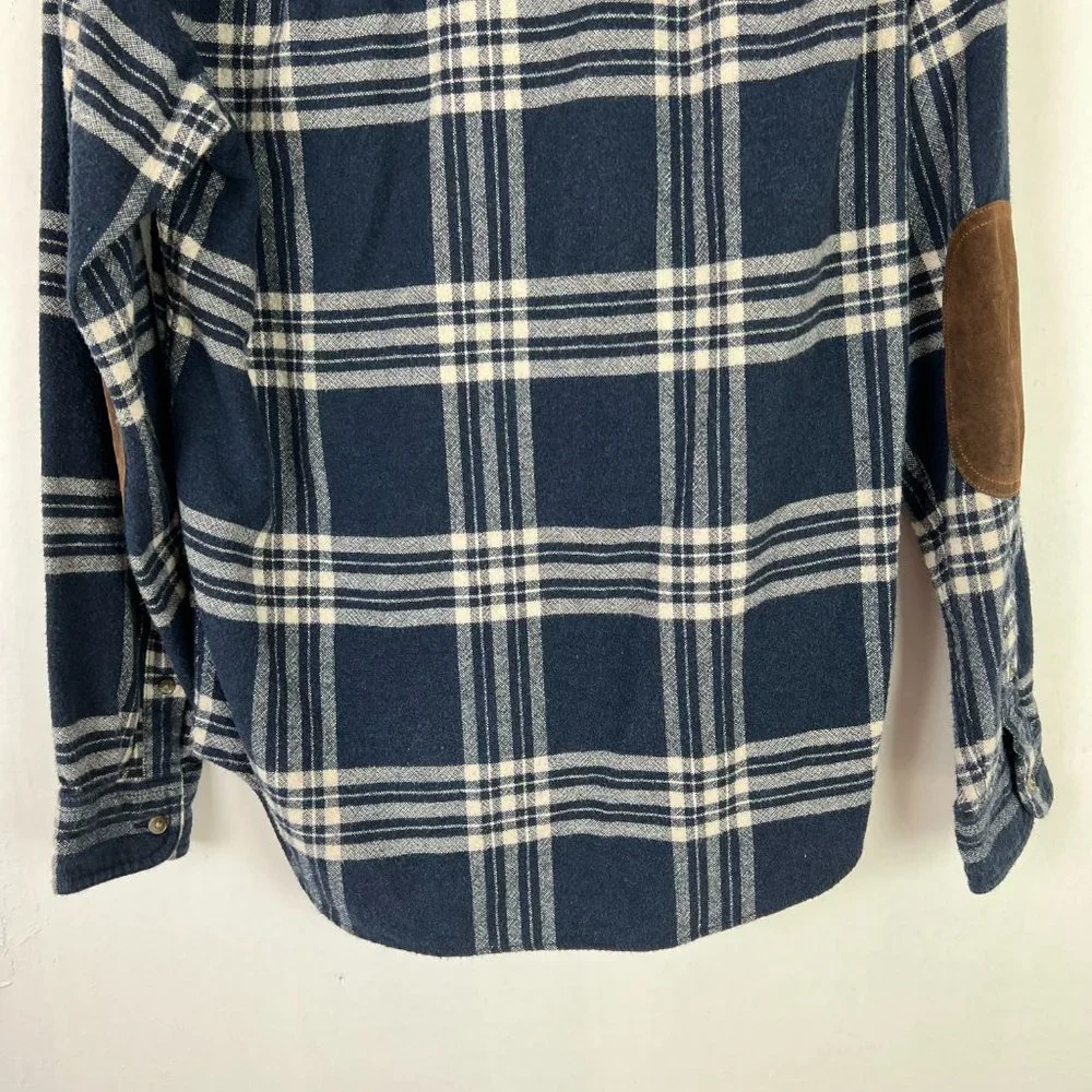J. Crew Blue Plaid Flannel Buttondown Shirt w/ Elbow Patches Size Small S A964 - Picture 10 of 12
